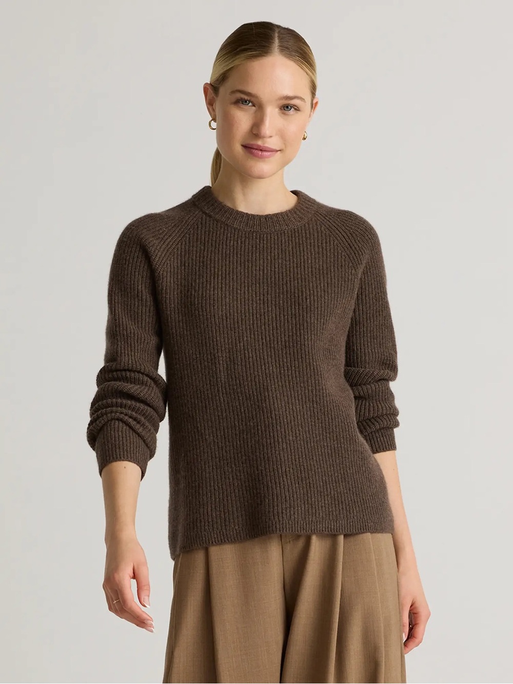Quince Womens M Brown 100% Mongolian Cashmere Fisherman Crewneck Sweater SHWDC01
